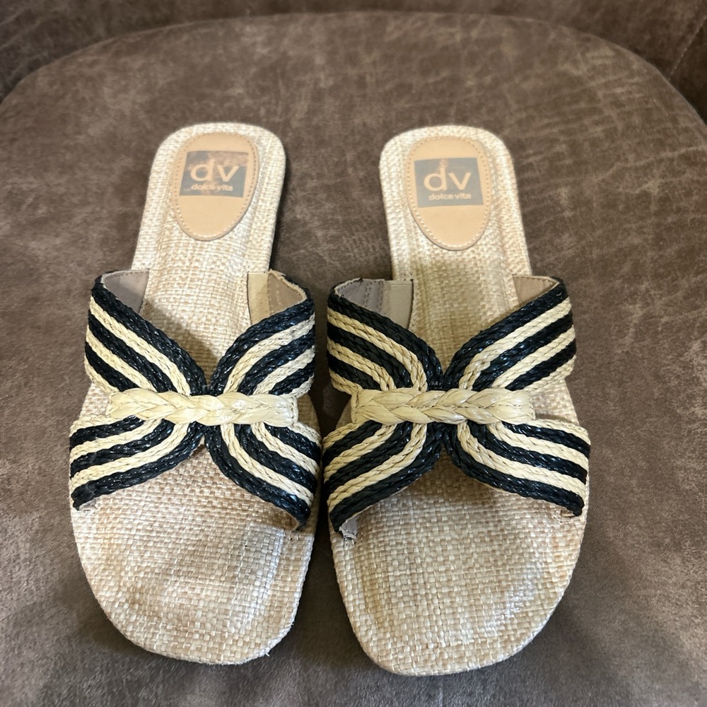 Dolce Vita Black and Tan Woven Sandals